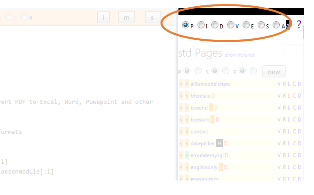 PIDVESA: The very right column of your u5CMS backend is your repository. PIDVESA stands for Pages, Images, Documents, Videos, External Links, Special Functions, and Account. Find these things by clicking the respective radios P I D V E S or A in the top right corner of your backend screen. PIDVESA: The very right column of your u5CMS backend is your repository. PIDVESA stands for Pages, Images, Documents, Videos, External Links, Special Functions, and Account. Find these things by clicking the respective radios P I D V E S or A in the top right corner of your backend screen.